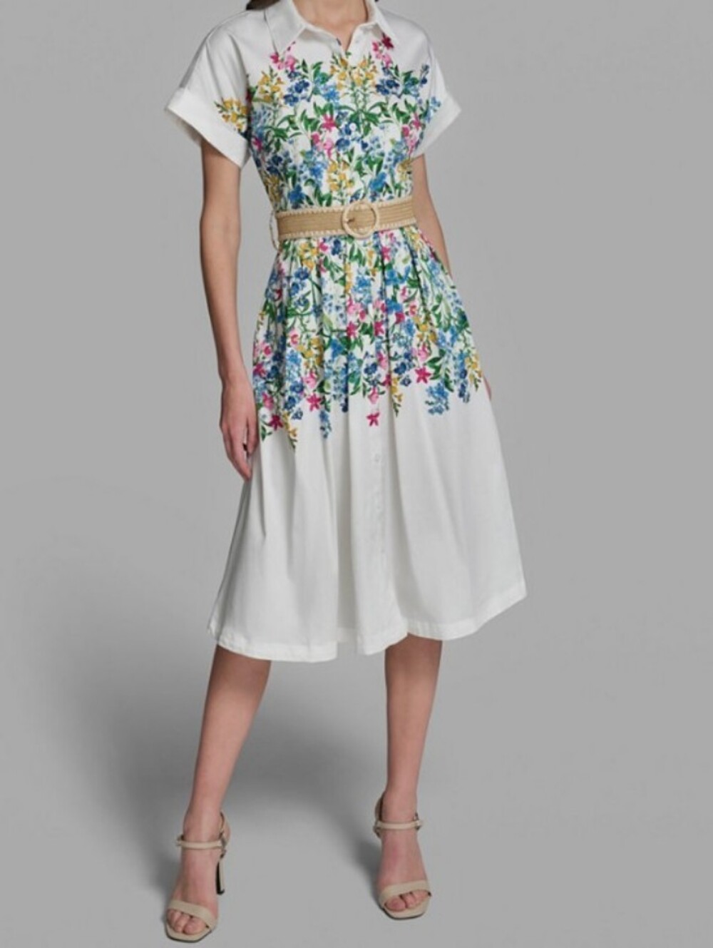 Women's Short-Sleeve Collared Multi Floral Dress